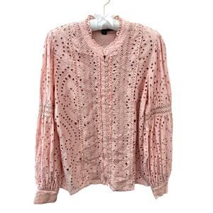 BOSTON PROPER Blush Pink Eyelet Lace Romantic Boho Blouse Top | Medium